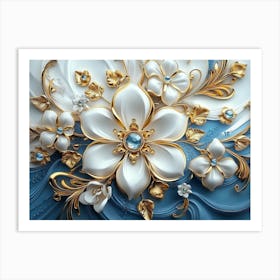 Gold And White Flowers 7 Art Print