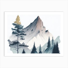 Mountain And Forest In Minimalist Watercolor Horizontal Composition 418 Art Print