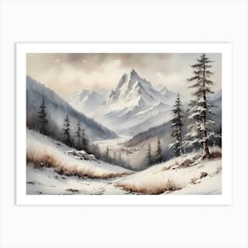 Vintage Muted Winter Mountain Landscape (7) 1 Art Print