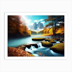 Waterfall In The Mountains 8 Art Print