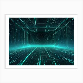 A Futuristic, Digital Corridor With Glowing Green Lines Representing Data And Energy Flow Art Print