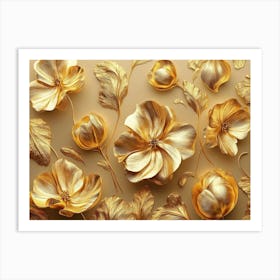 Golden Floral Abstract Vintage Flower 2 Art Print