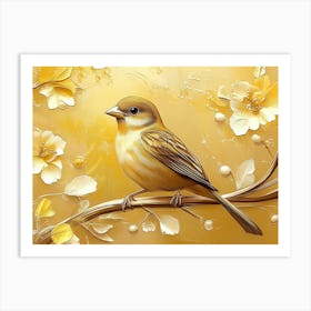 Golden Sparrow on a Branch Art Print