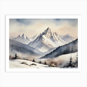 Vintage Muted Winter Mountain Landscape (2) 1 Art Print