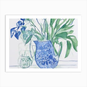 Vintage Blue Orchids in a vase Art Print