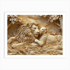 Beautiful Lions 3d 3 Art Print