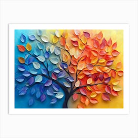 Elegant Colorful Tree with Vibrant Leaves Hanging Branches Illustration Art Print