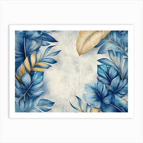 Blue Vintage Tropical Leaves in Seamless Design Art Print