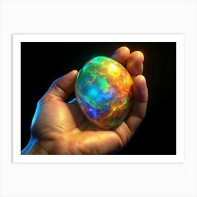 Hand Holding A Colorful Egg With Lightning Inside Art Print