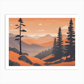 Misty mountains horizontal background in orange tone 8 Art Print
