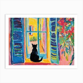 Open Window Black Cat Matisse Style Landscape Art Print