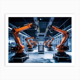 Futuristic Factory Floor Alive With Articulated Robotic Arms Performing Assembly Tasks Guided By Ai (6) Poster