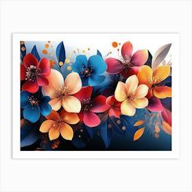 3D Colorful Flowers Art Print