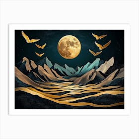 3d With Dark Background And Colored Feathering Landscape Art Print