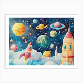 Space Rockets And Planets Art Print