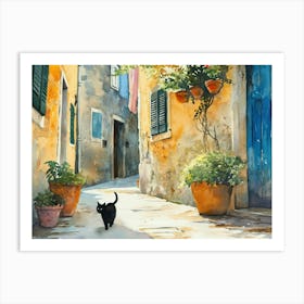 Sibenik, Croatia   Cat In Street Art Watercolour Painting 2 Art Print