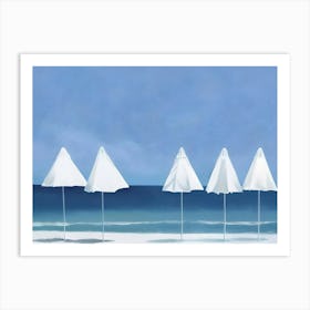 White Umbrellas On The Beach Art Print