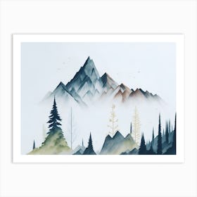 Mountain And Forest In Minimalist Watercolor Horizontal Composition 136 Art Print