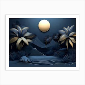 Night Scene With Palm Trees Art Print