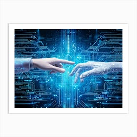 Abstract Cyber Concept Art Depicting A Human Hand And Artificial Intelligence Robotic Finger Almost (6) Art Print