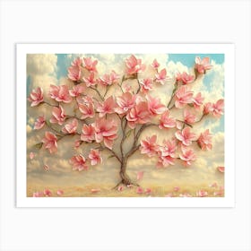 3d Picture Of A Tree With Pink Flowers Art Print