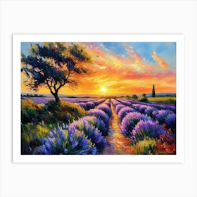 Blooming Lavender Fields On Summer Eve Snr. 2 Art Print