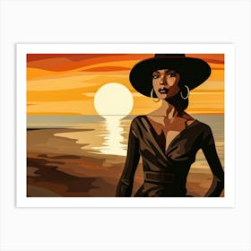 Illustration of an African American woman at the beach 53 Art Print