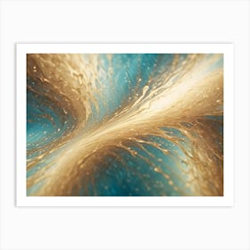 A Close Up Shot Of Swirling, Abstract Patterns In Gold And Blue, Resembling A Galaxy Or A Nebula Art Print