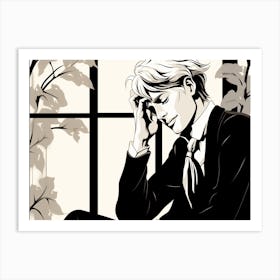 Thoughtful Man At The Window Smiling Art Print