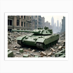 A Military Tank In A Desolate, Destroyed City Setting Art Print