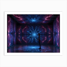 An Abstract Digital Art Piece Portraying A Futuristic Room Where A Woman Is Surrounded By Glowing, Colorful, Fractal Patterns Resembling A Blossoming Flower Art Print