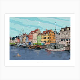 Nyhavn Copenhagen Art Print - Danish Cityscape Illustration - Travel Wall Art - Copenhagen Denmark Decor, Scandinavian Gifts Art Print