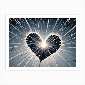 Abstract Image Of A Black Heart With Glowing White Streaks Of Light Radiating Outwards, Resembling A Burst Of Fireworks Or A Burst Of Energy Art Print