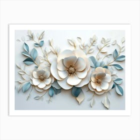 3d Artwork Illustration Flowers White 1 Art Print