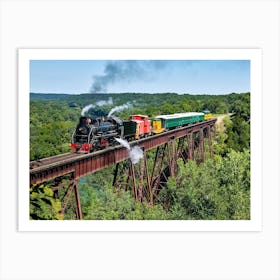 Steam Train Crosses Bass Point Creek Bridge Iowa Art Print