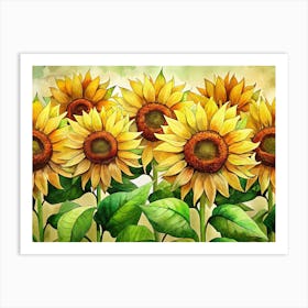 Watercolor Painting Of Sunflowers Art Print