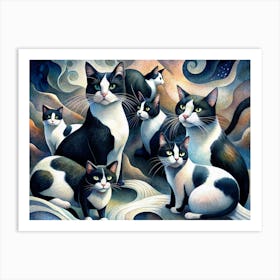 Black And White Cats In A Dreamy Setting Art Print