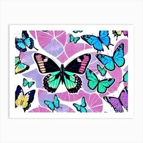 Butterflies On A Pink Background 2 Art Print