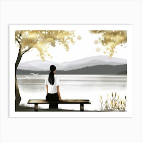 Woman Sitting On A Bench 2 Art Print