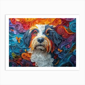 Bearded Collie Paper Quilling Dog Portrait 2 Art Print