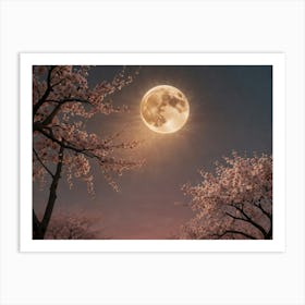 Full Moon Over Cherry Blossoms 1 Art Print