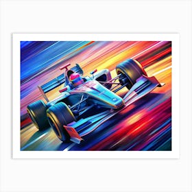 Fast Formula One Racing Car On A Colorful Track Art Print