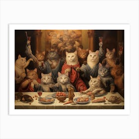 Medieval Cats In Robes Feasting Art Print