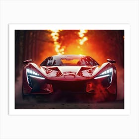 Red Sports Car In The Forest Art Print