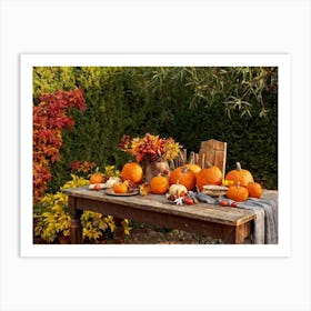 Autumnal Still Life Composition Featuring A Wooden Table Set In A Rustic Garden During The Golden Ho (4) Art Print