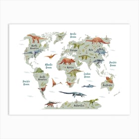 Dinosaur World Map Art Print