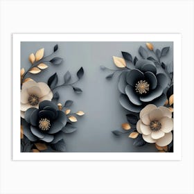 Black And Gold Flowers 1 Art Print