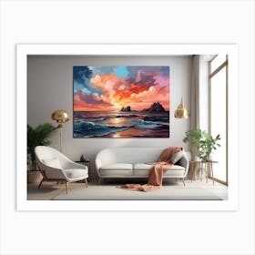 Sunset Over The Ocean living room wall art Art Print