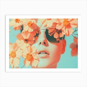 Beautiful Woman In Sunglasses With Flowers Art Print