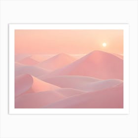 A 3d Rendering Of A Desert Landscape With Pink Sand Dunes And A Setting Sun Art Print